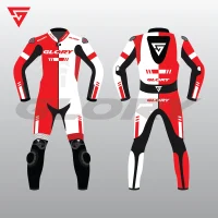 Glory Helix R3 Motorcycle Suit (Red/White) Front & Back 2D