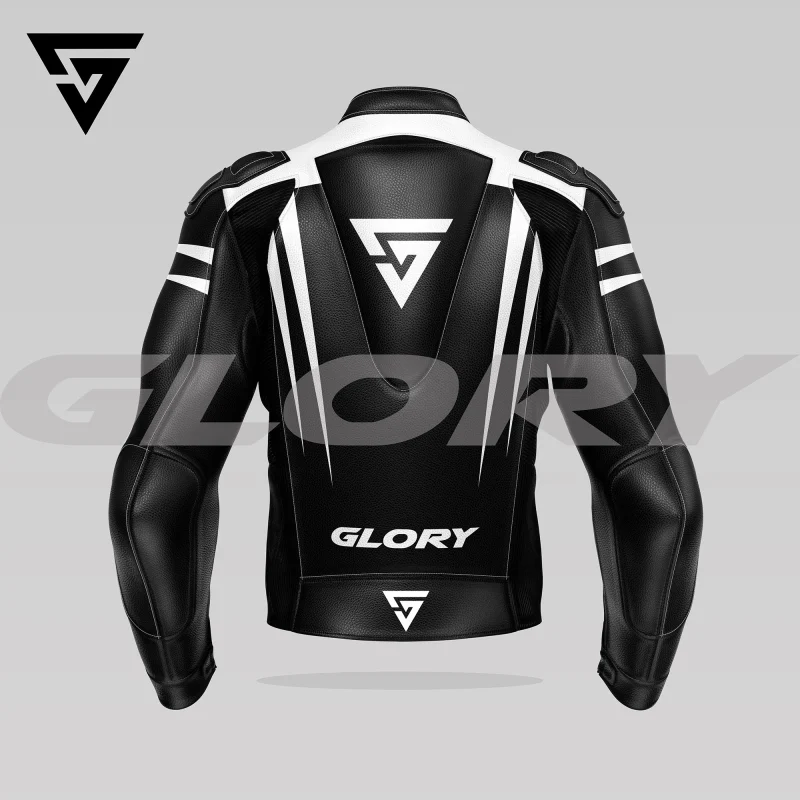 Glory Spider Leather Race Jacket (Black/White) Back 3D Glory Spider Leather Race Jacket (Black/White) Back 3D