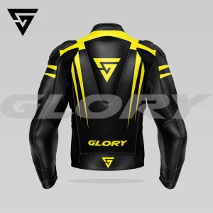 Glory Spider Leather Race Jacket (Black/Yellow-Fluo) Back 3D