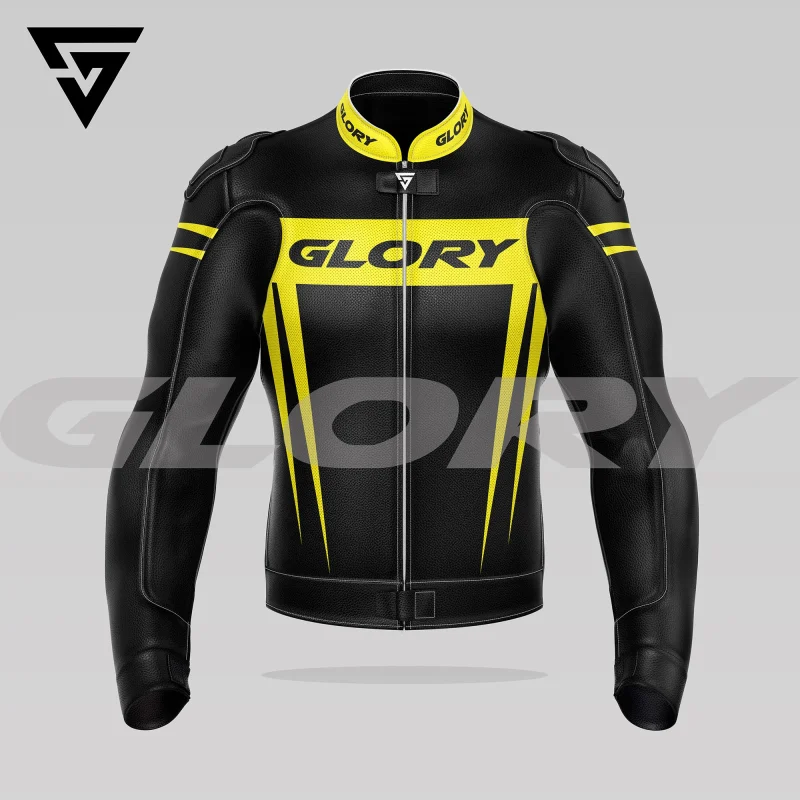 Glory Spider Leather Race Jacket (Black/Yellow-Fluo) Front 3D