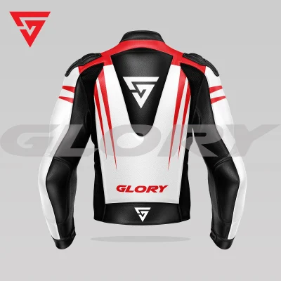 Glory Spider Leather Race Jacket (White/Black/Red) Back 3D