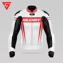 Glory Spider Leather Race Jacket (White/Black/Red) Front 3D