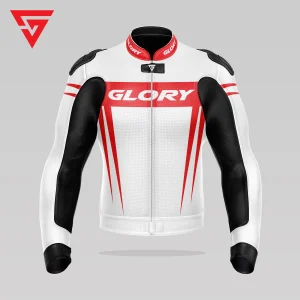 Glory Spider Leather Race Jacket (White/Black/Red) Front 3D