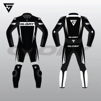 Glory Spider Leather Race Suit (Black/White) Front & Back 2D