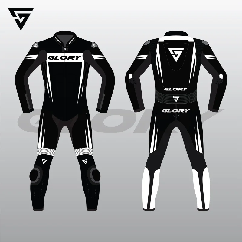 Glory Spider Leather Race Suit (Black/White) Front & Back 2D Glory Spider Leather Race Suit (Black/White) Front & Back 2D