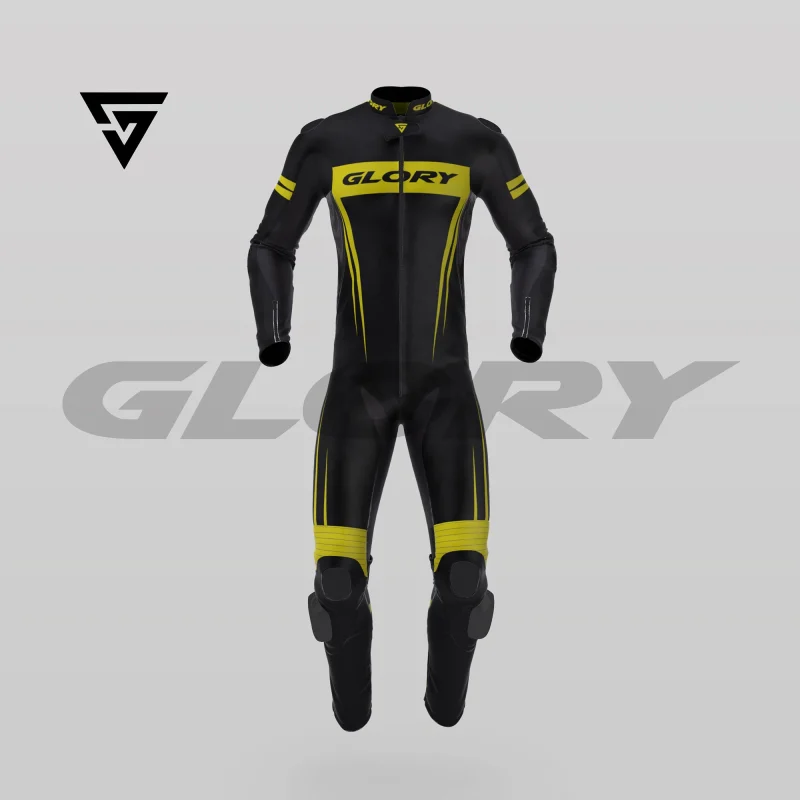 Glory Spider Leather Race Suit (Black/Yellow-Fluo) Front 3D