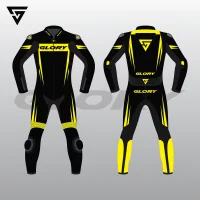 Glory Spider Leather Race Suit (Black/Yellow-Fluo) Front & Back 2D