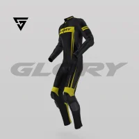 Glory Spider Leather Race Suit (Black/Yellow-Fluo) Side 3D