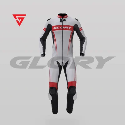 Glory Spider Leather Race Suit (White/Black/Red) Front 3D