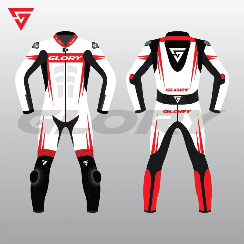 Glory Spider Leather Race Suit (White/Black/Red) Front & Back 2D Glory Spider Leather Race Suit (White/Black/Red) Front & Back 2D