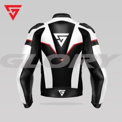 Glory Falcon Y1 Leather Motorcycle Jacket (White/Black/Red) Back 3D