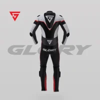 Glory Falcon Y1 Leather Motorcycle Suit (White/Black/Red) Back 3D