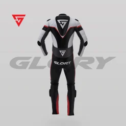 Glory Falcon Y1 Leather Motorcycle Suit (White/Black/Red) Back 3D