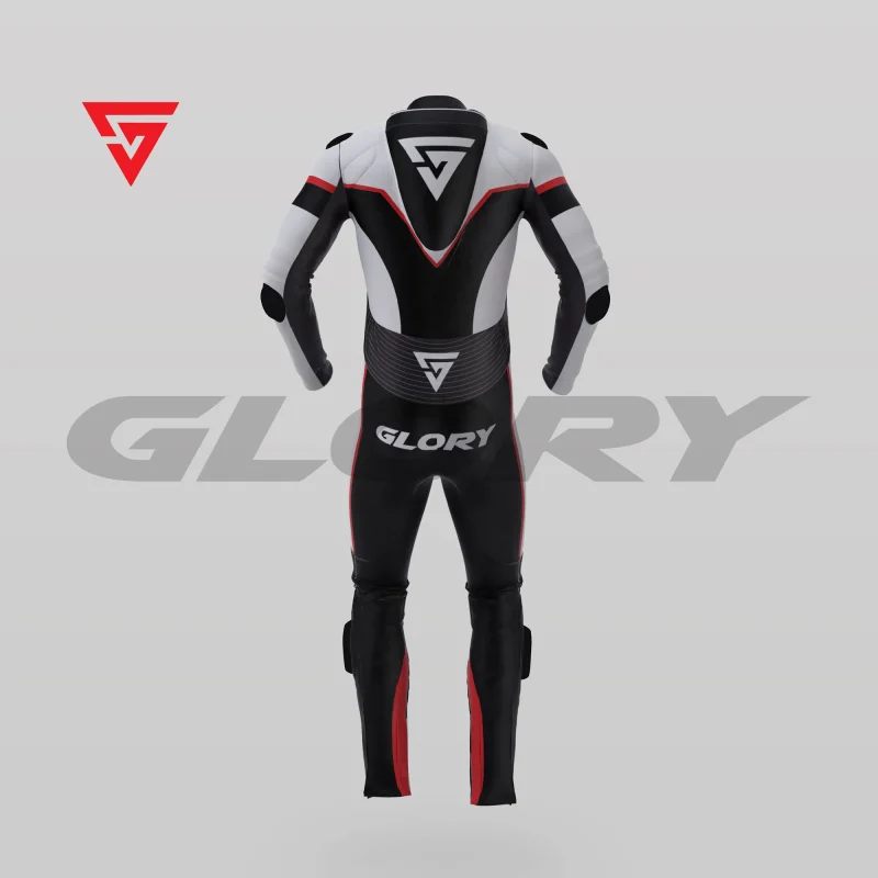 Glory Falcon Y1 Leather Motorcycle Suit (White/Black/Red) Back 3D Glory Falcon Y1 Leather Motorcycle Suit (White/Black/Red) Back 3D