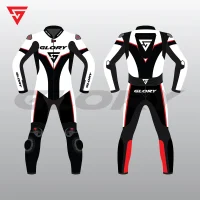 Glory Falcon Y1 Leather Motorcycle Suit (White/Black/Red) Front & Back 2D