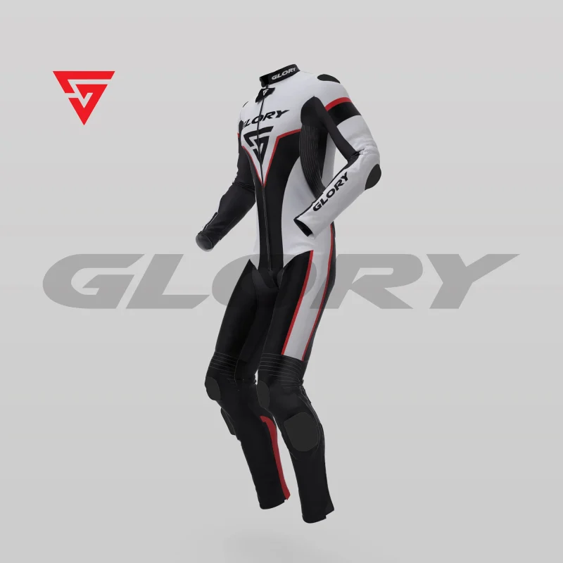 Glory Falcon Y1 Leather Motorcycle Suit (White/Black/Red) Side 3D Glory Falcon Y1 Leather Motorcycle Suit (White/Black/Red) Side 3D