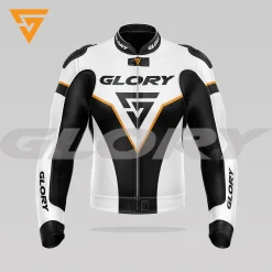 Glory Falcon Y2 Leather Motorcycle Jacket (White/Black/Yellow) Front 3D