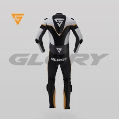 Glory Falcon Y2 Leather Motorcycle Suit (White/Black/Yellow) Back 3D