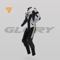 Glory Falcon Y2 Leather Motorcycle Suit (White/Black/Yellow) Side 3D