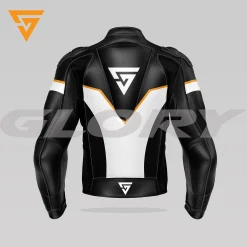 Glory Falcon Y3 Leather Motorcycle Jacket (Black/White/Yellow) Back 3D