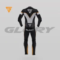 Glory Falcon Y3 Leather Motorcycle Suit (Black/White/Yellow) Back 3D