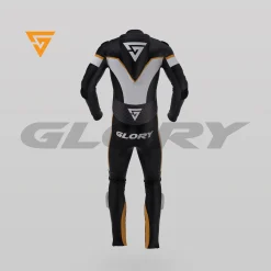 Glory Falcon Y3 Leather Motorcycle Suit (Black/White/Yellow) Back 3D