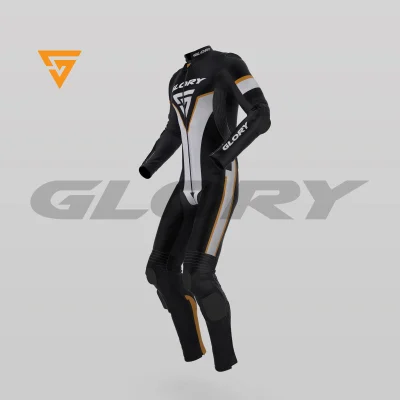 Glory Falcon Y3 Leather Motorcycle Suit (Black/White/Yellow) Side 3D