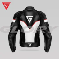 Glory Falcon Y4 Leather Motorcycle Jacket (Black/White/Red) Back 3D