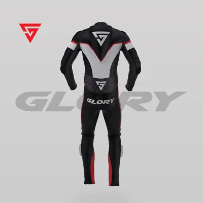 Glory Falcon Y4 Leather Motorcycle Suit (Black/White/Red) Back 3D