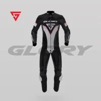 Glory Falcon Y4 Leather Motorcycle Suit (Black/White/Red) Front 3D