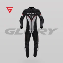 Glory Falcon Y4 Leather Motorcycle Suit (Black/White/Red) Front 3D