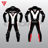 Glory Falcon Y4 Leather Motorcycle Suit (Black/White/Red) Front & Back 2D