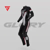 Glory Falcon Y4 Leather Motorcycle Suit (Black/White/Red) Side 3D