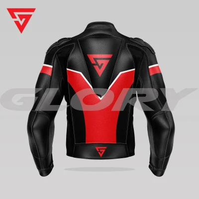 Glory Falcon Y5 Leather Motorcycle Jacket (Black/Red/White) Back 3D