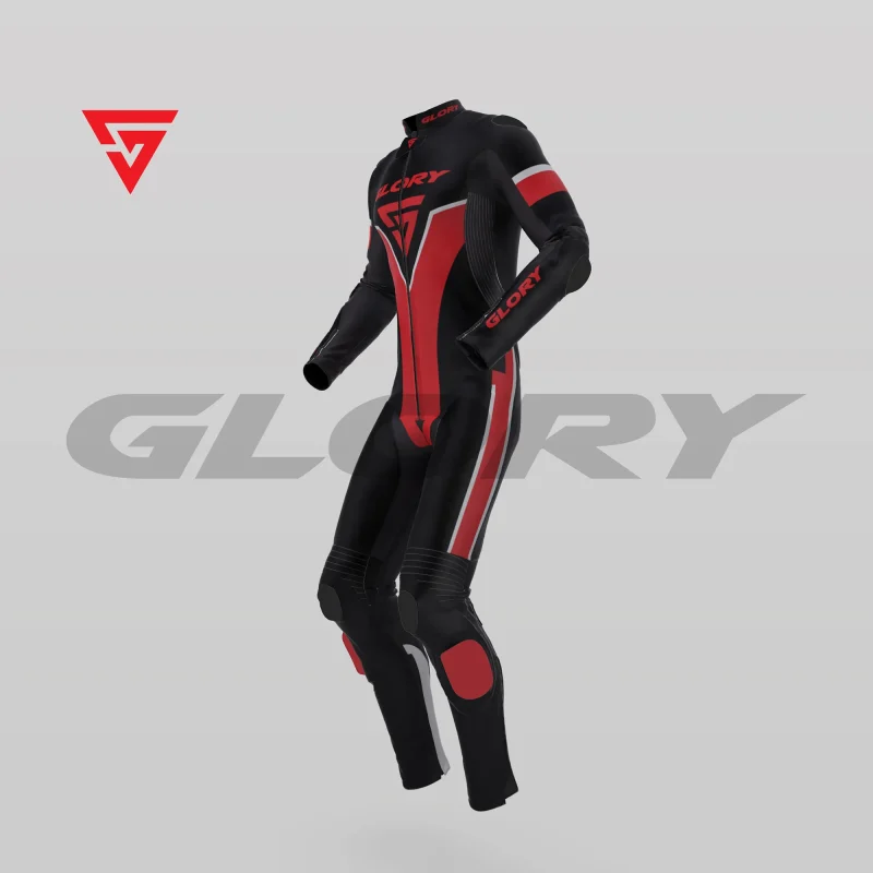 Glory Falcon Y5 Leather Motorcycle Suit (Black/Red/White) Side 3D Glory Falcon Y5 Leather Motorcycle Suit (Black/Red/White) Side 3D